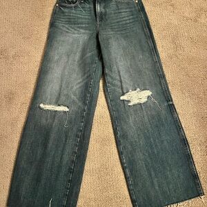Express Dark Blue Distressed Wide Leg Jeans